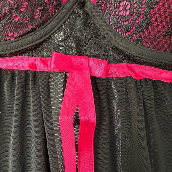 NWT Rene Rofe Black & Pink Lace Babydoll Lingerie - Picture 3 of 6